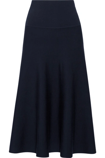 The Row Alessia Stretch Wool-blend Midi Skirt In Navy