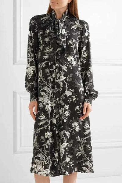 Shop Mcq By Alexander Mcqueen Pussy-bow Printed Satin-twill Midi Dress In Black