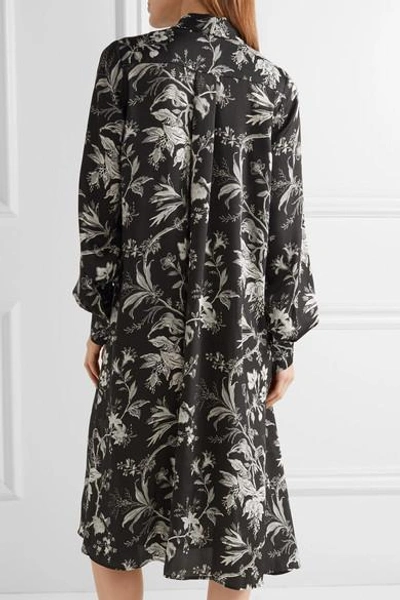 Shop Mcq By Alexander Mcqueen Pussy-bow Printed Satin-twill Midi Dress In Black