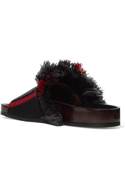 Shop Chloé Kerenn Fringed Striped Jacquard Slides In Black