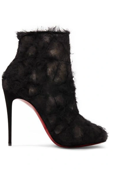 Shop Christian Louboutin Toubootfrou 100 Chiffon And Leather Ankle Boots In Black