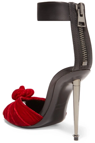 Shop Tom Ford Knotted Velvet And Leather Sandals In Red