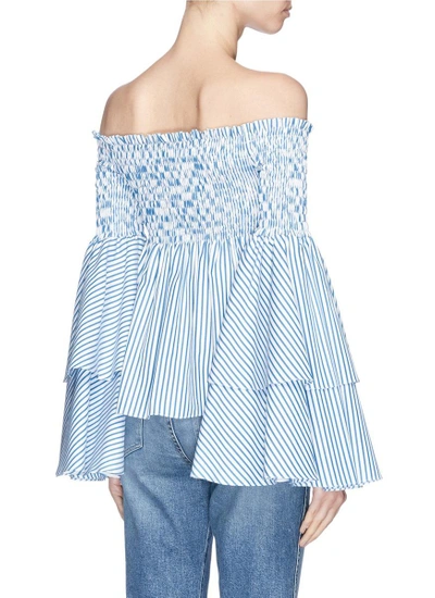 Shop Caroline Constas 'appolonia' Tiered Sleeve Stripe Smocked Off-shoulder Top