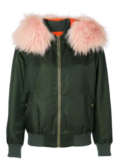 Shop Mr & Mrs Italy Removable Hood Bomber Jacket In Green