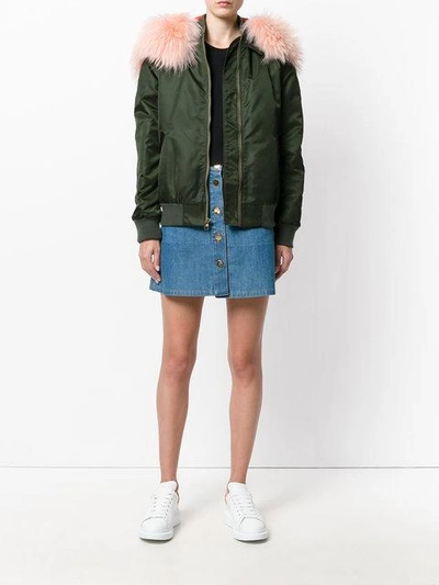 Shop Mr & Mrs Italy Removable Hood Bomber Jacket In Green