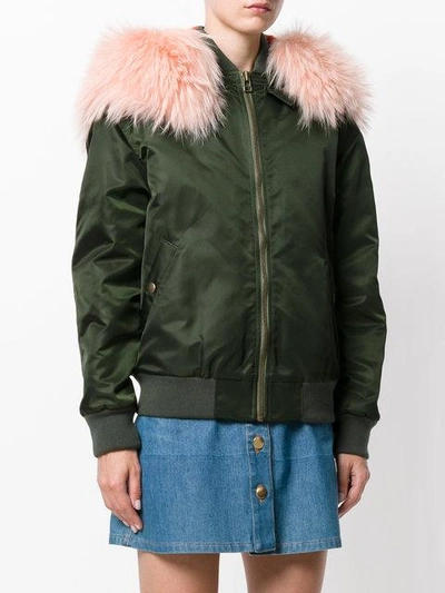 Shop Mr & Mrs Italy Removable Hood Bomber Jacket In Green