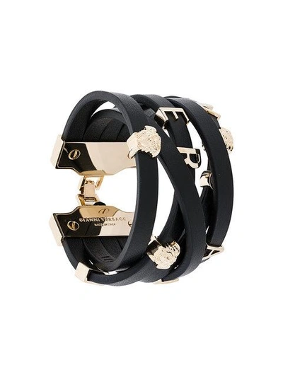 Shop Versace Medusa Logo Strap Bracelet In Black