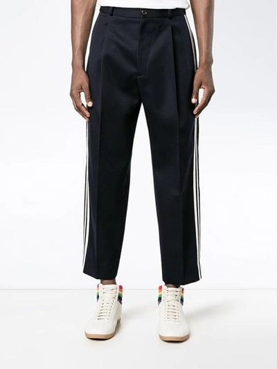 Shop Gucci Striped Cropped Trousers In Blue