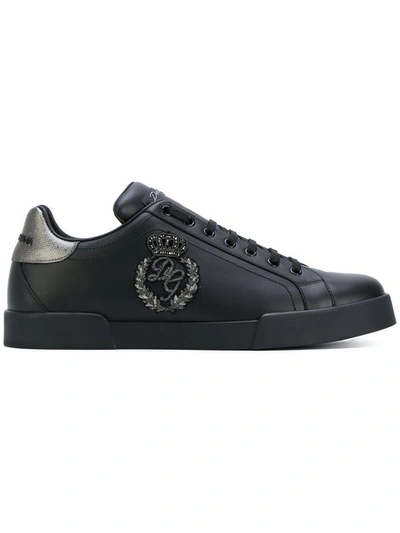 Dolce & Gabbana Dolce E Gabbana Men's  Black Leather Sneakers In Black-silver