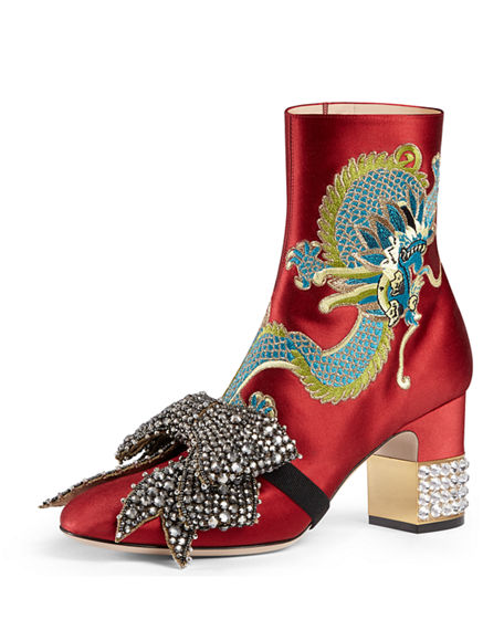 Gucci Candy Embroidered Crystal-bow Boot In Red | ModeSens
