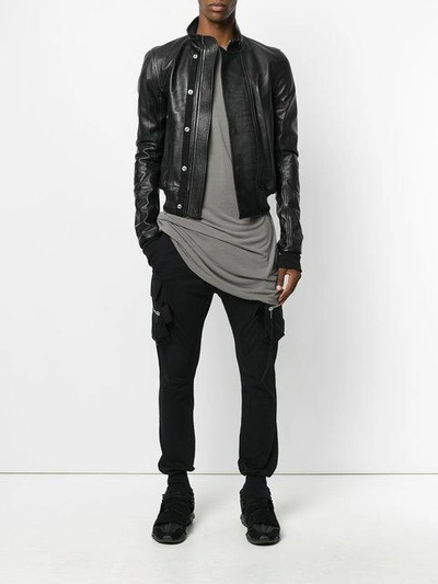 Shop Rick Owens Cropped Leather Bomber Jacket