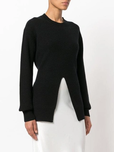Proenza Schouler Slit-front Ribbed Knit Sweater, Black | ModeSens