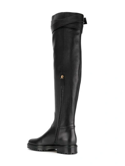 Shop Valentino Strap Knee High Boots In Black