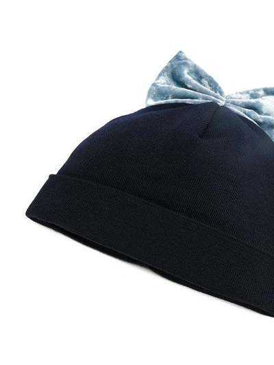 Shop Federica Moretti Velvet Bow Beanie In Blue