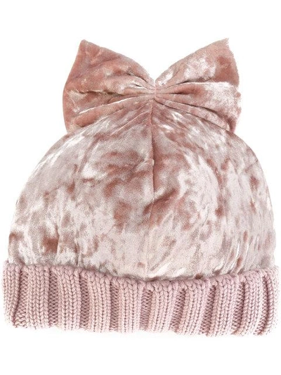 Shop Federica Moretti Bow-embellished Beanie Hat In Pink