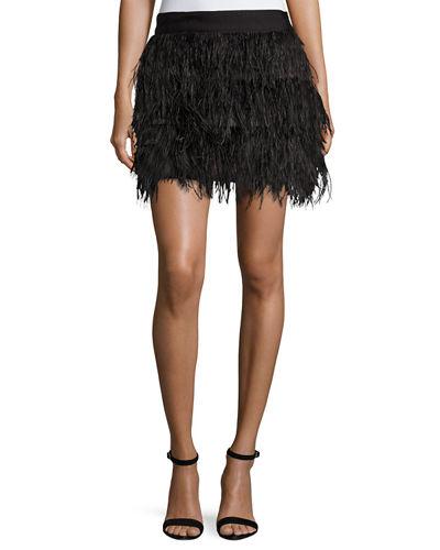 Milly Ostrich Feather Mini Skirt In Black | ModeSens
