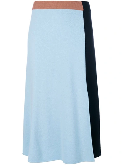 Cedric Charlier Colorblock Knit A-line Skirt, Multi In Blue-blush