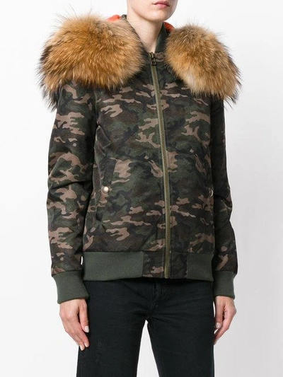 Shop Mr & Mrs Italy Camouflage Hooded Bomber Jacket In Green