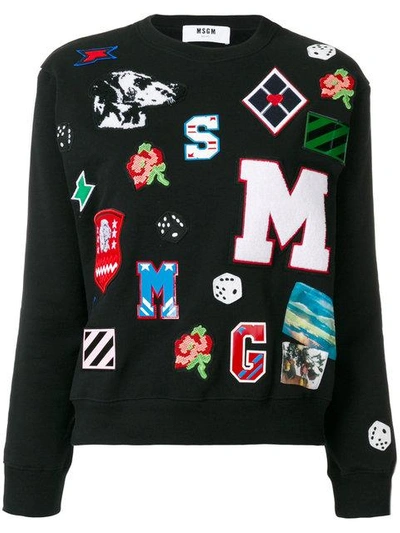 Shop Msgm Multi Patched Sweatshirt - Black