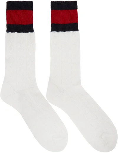 Shop Gucci White Wool Web Socks In 9079 White/beige