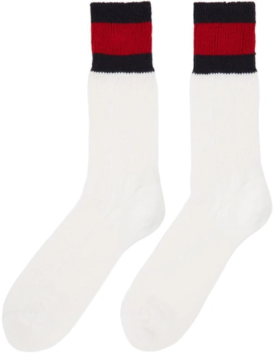 Shop Gucci White Wool Web Socks In 9079 White/beige