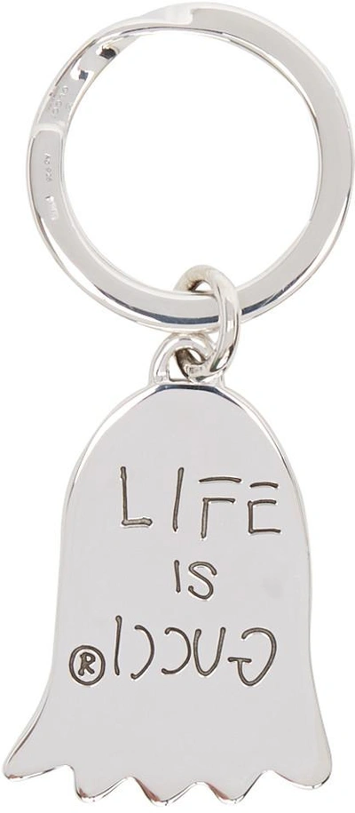 Shop Gucci Silver 'life Is ' Ghost Keychain