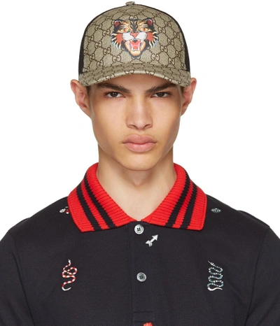 Gucci Tiger Print Gg Supreme Baseball Cap In Black