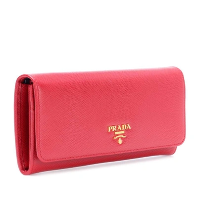 Shop Prada Saffiano Leather Wallet In Red