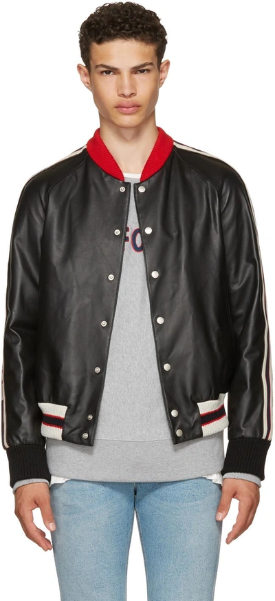 Gucci Leather Bomber Jacket With Appliqu & #233 In Black | ModeSens