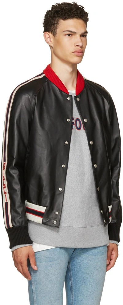 Gucci Leather Bomber Jacket With Appliqu & #233 In Black | ModeSens