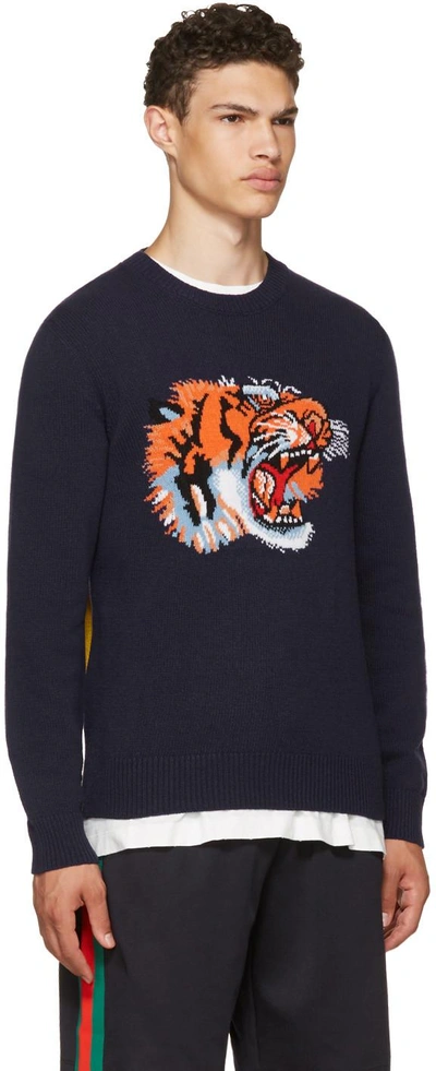 Gucci Tiger-intarsia Contrast-back Wool Jumper