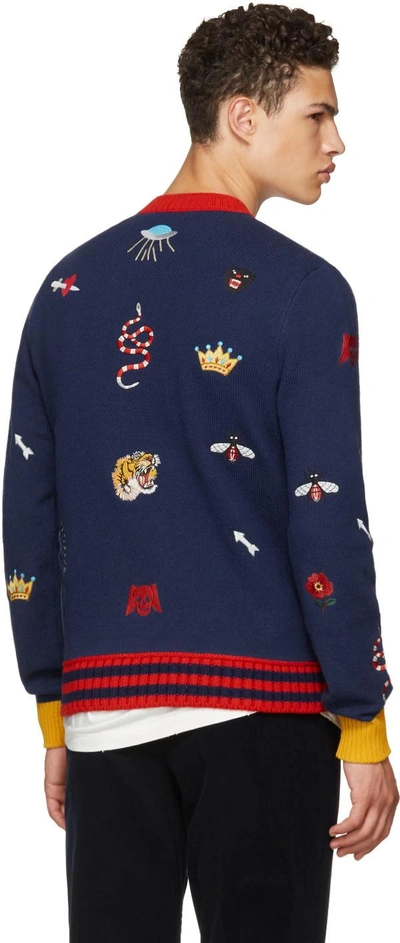 Shop Gucci Navy Embroidered Sweater