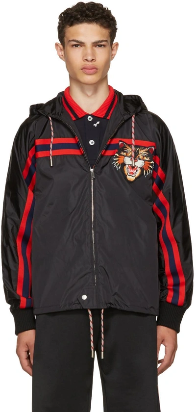 Shop Gucci Black Angry Cat Windbreaker Jacket