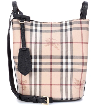 Shop Burberry Lorne Plaid Leather Shoulder Bag In Llack