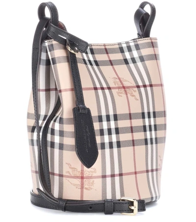 Shop Burberry Lorne Plaid Leather Shoulder Bag In Llack