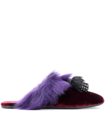 Shop Prada Shearling-lined Velvet Slippers In Red