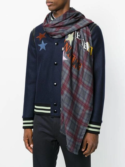 Shop Valentino Slogan Plaid Scarf In Multicolour