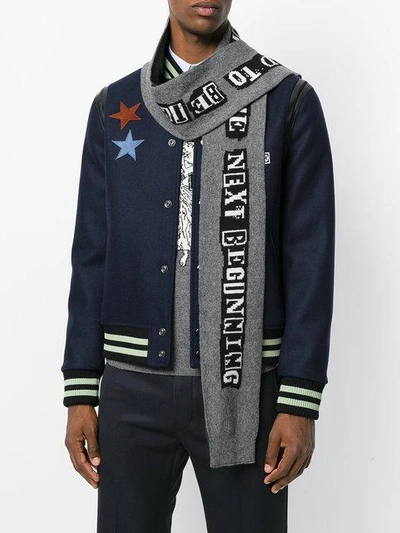 Valentino Slogan Embroidered Scarf In Grey