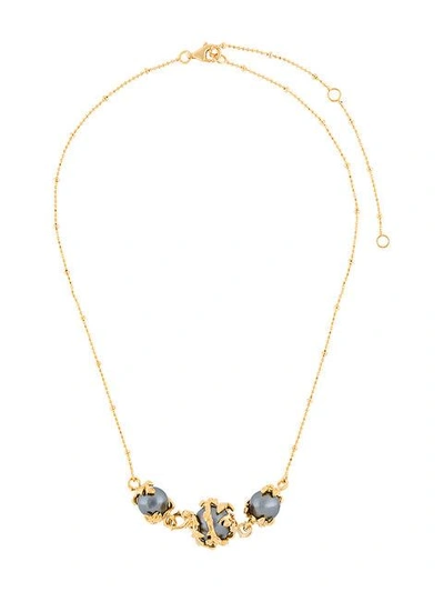 Shop Kasun London Three Pearls Necklace In Metallic