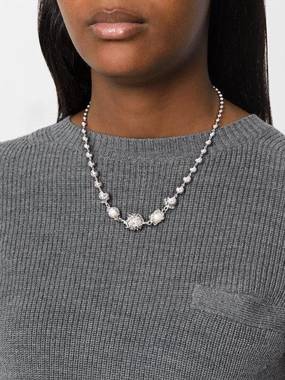Shop Kasun London Orb & 3 Pearls Necklace In Metallic
