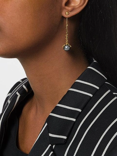 Shop Kasun London Exposed Pearl Drop Earrings In Metallic
