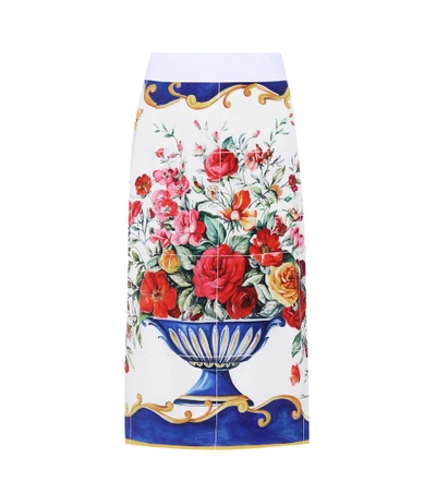 Shop Dolce & Gabbana Printed Silk Skirt In Vaso Fiori-maioliche