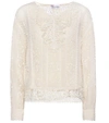 Red Valentino Long-sleeve Crocheted Ribbon Silk Georgette Blouse In White
