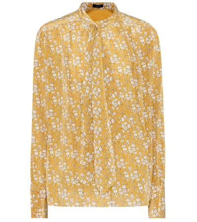 Joseph Printed Silk Pussy-bow Blouse In Yellow