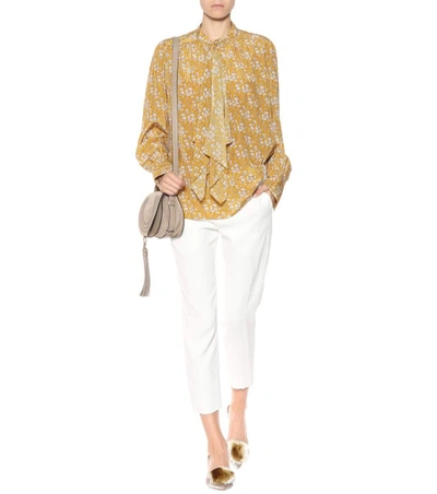 Shop Joseph Printed Silk Pussy-bow Blouse In Yellow