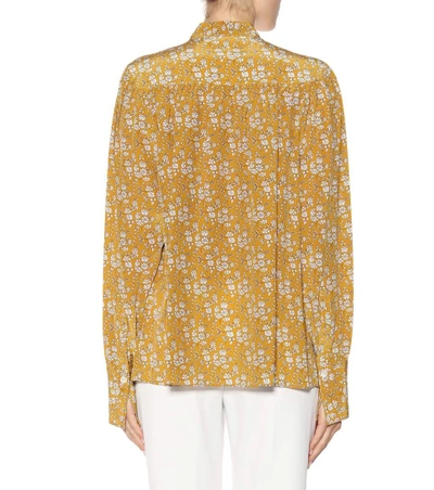 Shop Joseph Printed Silk Pussy-bow Blouse In Yellow