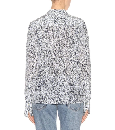 Shop Joseph Printed Silk Pussy-bow Blouse In Blue