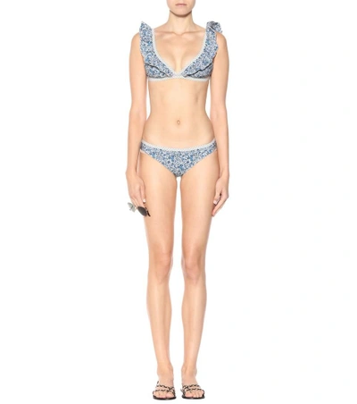 Shop Karla Colletto Lapis Floral-printed Bikini Top In Blue