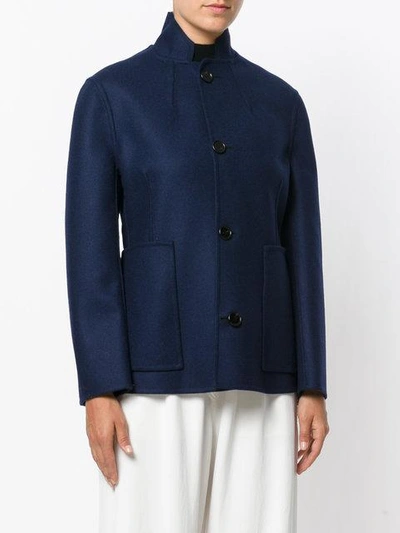 Shop Marni Mandarin Collar Jacket In Blue