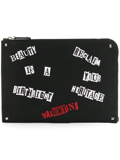 Shop Valentino X Jamie Reid Appliqué Slogan Clutch In Black